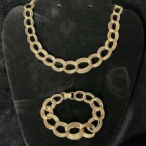 Binder Bros 1/20 12K GF Necklace Bracelet Set - Vintage Triple Chain Link Design